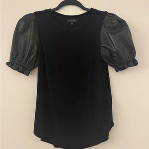Mittoshop Black Leather Puff Sleeve Blouse